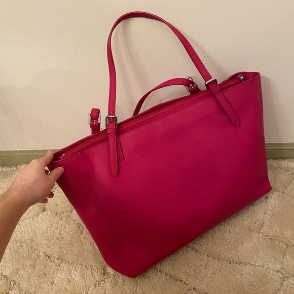 Tory Burch Emerson Large Hot Pink Saffiano Leather Buckle Tote - Picture 7 of 16